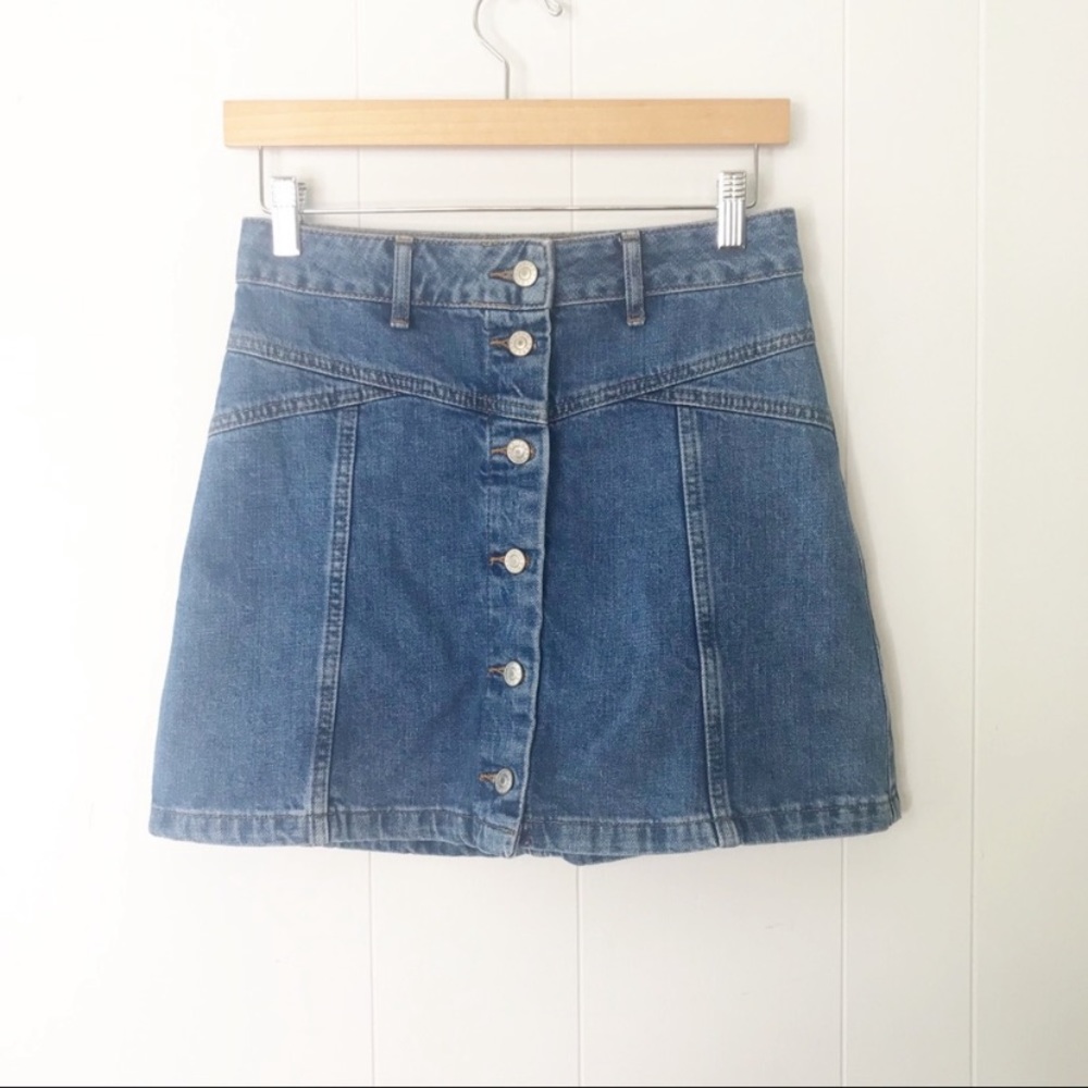 Topshop | Moto Jean Denim Button Up Skirt 4